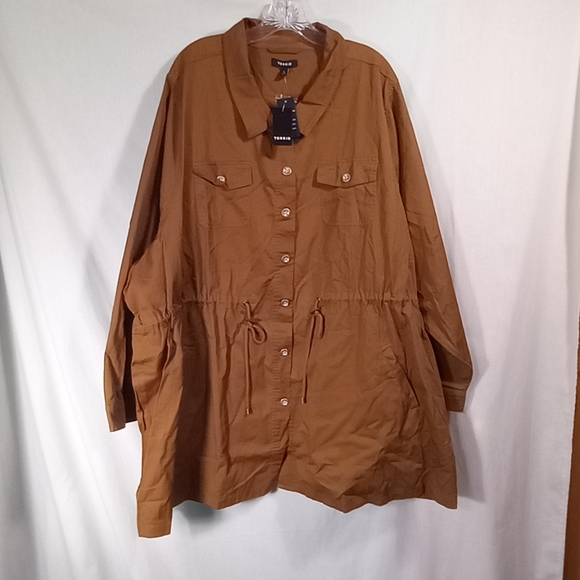 Torrid Camel Brown Twill Long Line Shacket Size 6X NWT - Picture 3 of 6